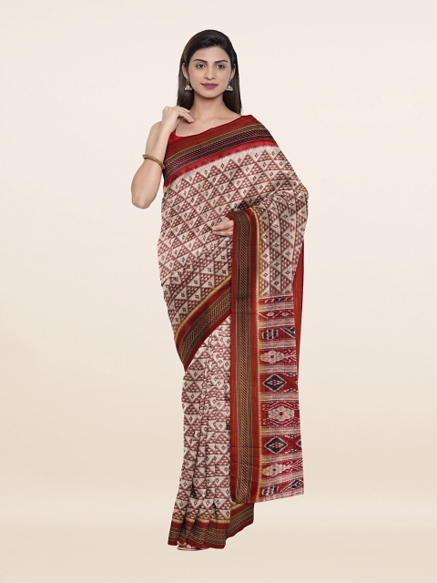 

Pothys Cream-Coloured & Gold-Toned Ethnic Motifs Zari Saree