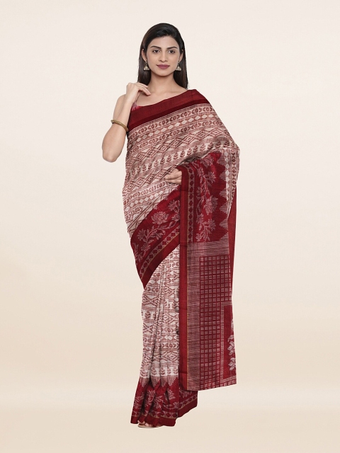 

Pothys Cream-Coloured & Red Floral Saree