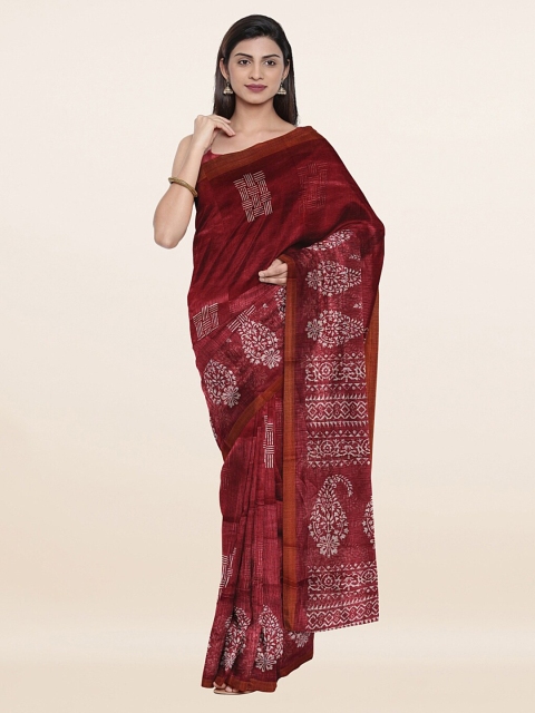 

Pothys Purple & Gold-Toned Paisley Zari Saree