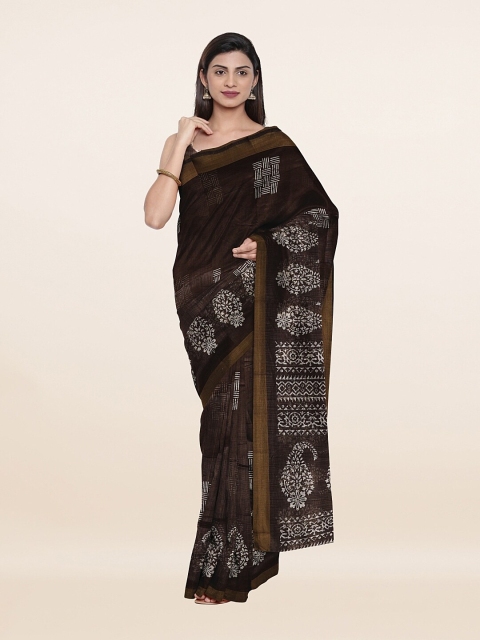 

Pothys Brown & White Paisley Zari Saree