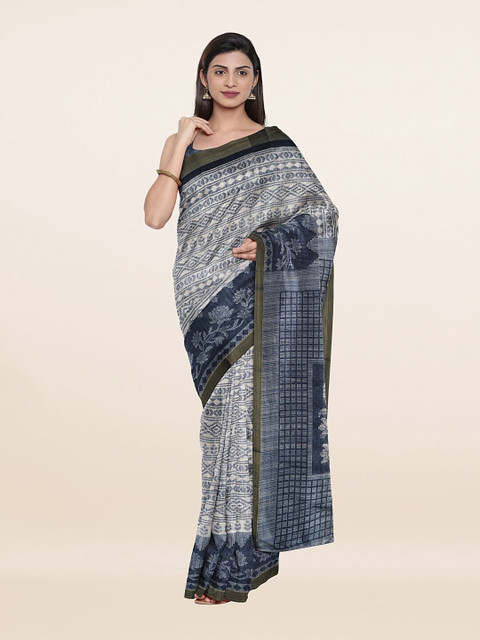 

Pothys Navy Blue & Off White Printed Cotton Blend Saree