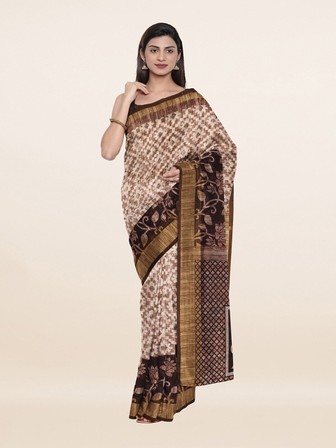 

Pothys Cream-Coloured & Brown Floral Saree