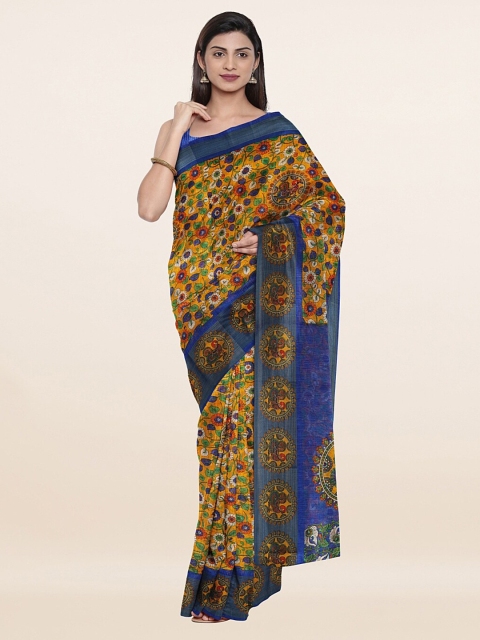 

Pothys Yellow & Orange Floral Cotton Blend Zari Saree