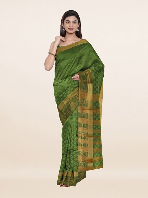 

Pothys Green & Gold-Toned Floral Zari Saree