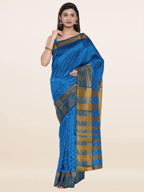 

Pothys Blue & Gold-Toned Ethnic Motifs Zari Saree