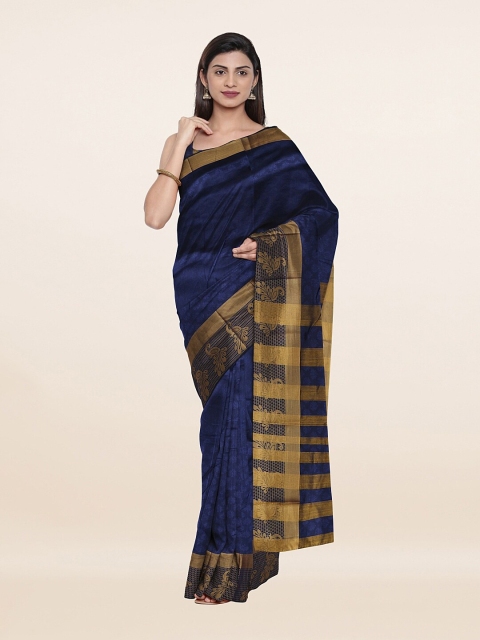 

Pothys Navy Blue & Gold-Toned Ethnic Motifs Zari Saree