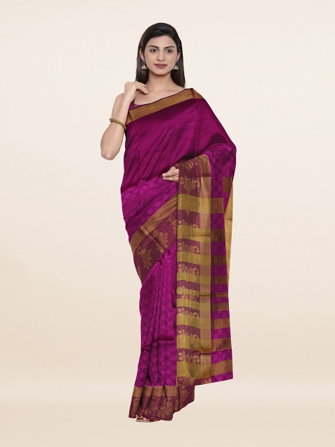 

Pothys Violet & Gold-Toned Woven Design Cotton Blend Zari Saree