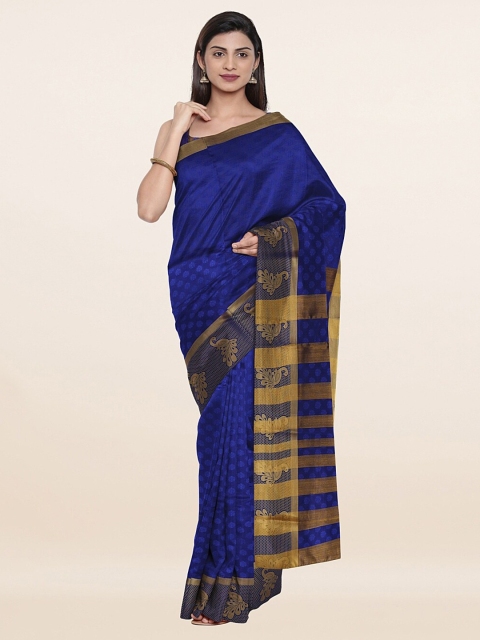 

Pothys Blue & Gold-Toned Printed Woven Design Zari Saree