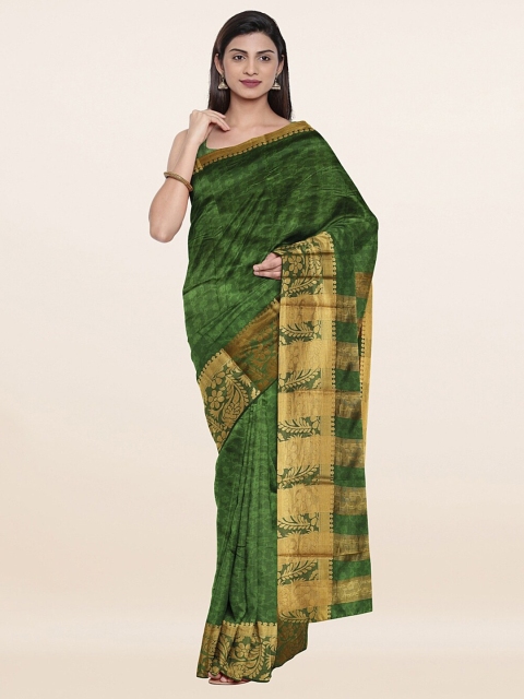 

Pothys Green & Gold-Toned Floral Zari Saree
