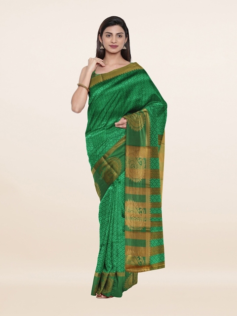 

Pothys Women Green & Gold-Toned Woven Design Cotton Blend Zari Saree