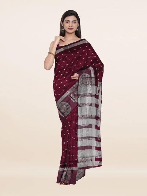 

Pothys Purple & Silver-Toned Woven Design Zari Saree