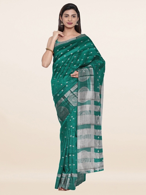 

Pothys Green & Silver-Toned Ethnic Motifs Zari Saree