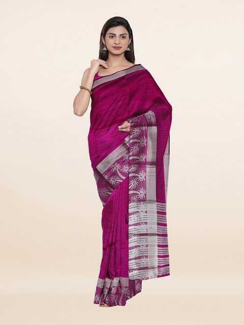 

Pothys Magenta & Silver-Toned Ethnic Motifs Zari Saree