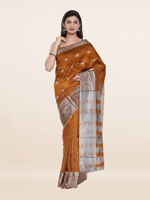 

Pothys Khaki & Silver-Toned Ethnic Motifs Zari Saree