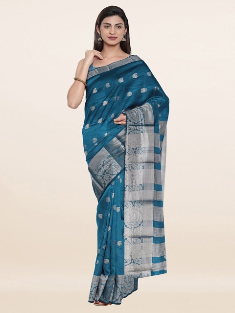 

Pothys Blue & Silver-Toned Ethnic Motifs Zari Saree