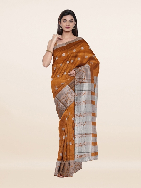 

Pothys Khaki & Silver-Toned Ethnic Motifs Zari Saree