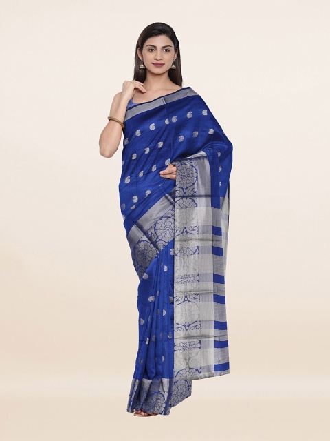 

Pothys Women Blue & Silver-Toned Woven Design Zari Saree