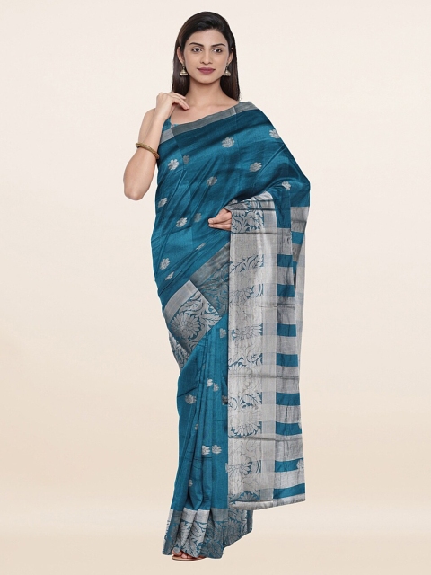 

Pothys Blue & Silver-Toned Woven Design Zari Saree