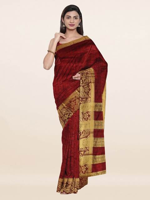 

Pothys Maroon & Gold-Toned Woven Design Zari Saree with Unstitched Blouse Piece