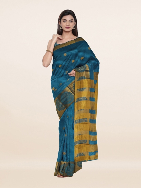 

Pothys Blue & Gold-Toned Woven Design Cotton Blend Zari Saree