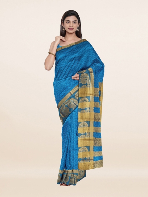 

Pothys Blue & Gold-Toned Ethnic Motifs Cotton Blend Zari Saree