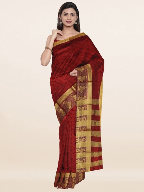 

Pothys Maroon & Gold-Toned Woven Design Zari Saree