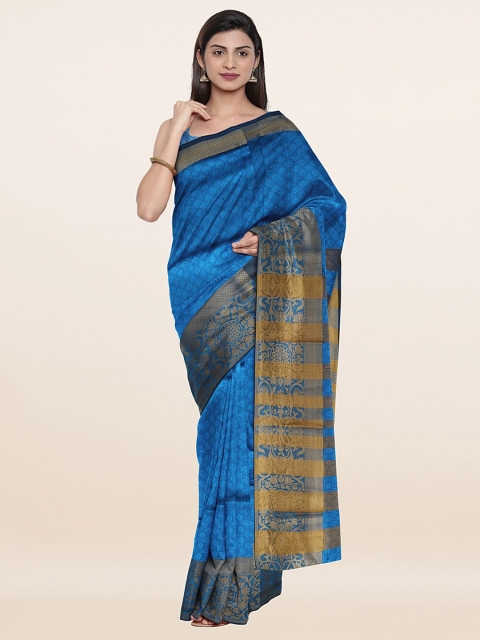 

Pothys Blue & Gold-Toned Woven Design Zari Saree with Unstitched Blouse Piece