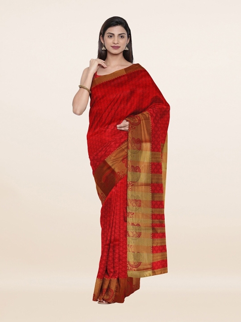 

Pothys Red & Gold-Toned Woven Design Cotton Blend Zari Saree