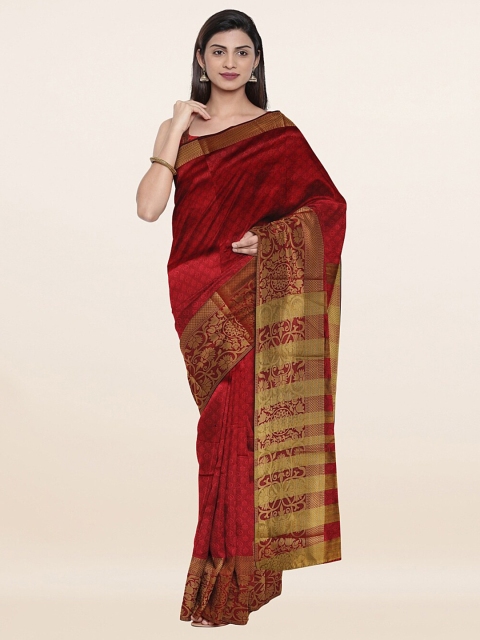 

Pothys Maroon & Gold-Toned Woven Design Cotton Blend Saree