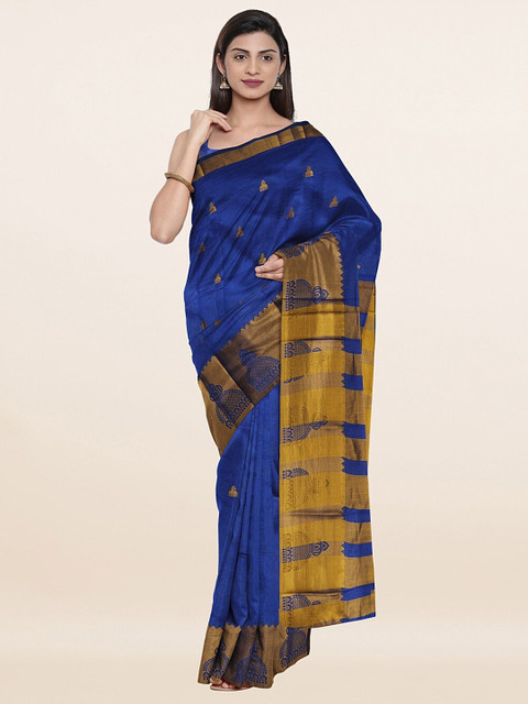 

Pothys Blue & Gold-Toned Woven Design Zari Saree