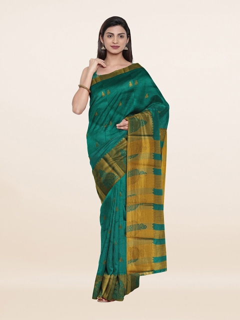 

Pothys Teal & Gold-Toned Ethnic Motifs Zari Saree