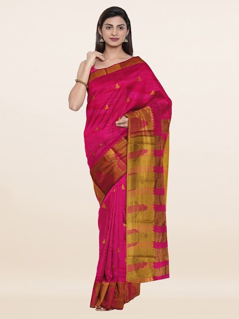 

Pothys Pink & Gold-Toned Ethnic Motifs Zari Saree