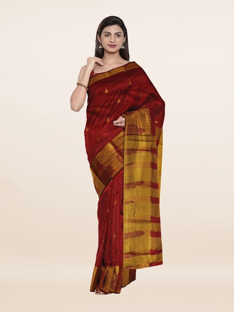 

Pothys Maroon & Gold-Toned Ethnic Motifs Zari Saree