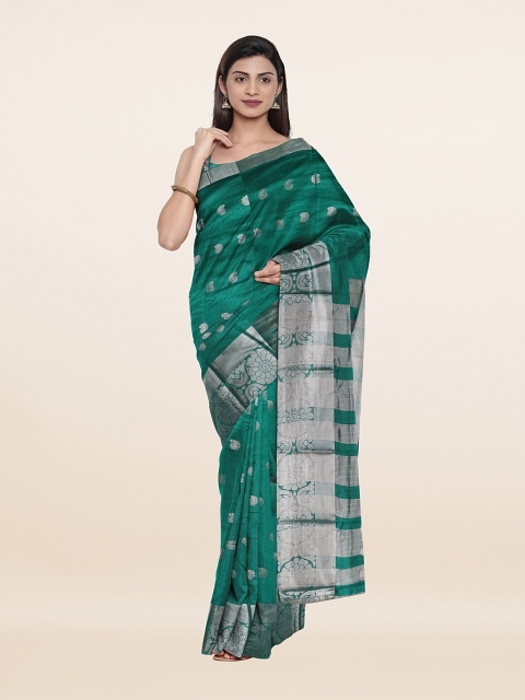 

Pothys Green & Silver-Toned Ethnic Motifs Zari Saree