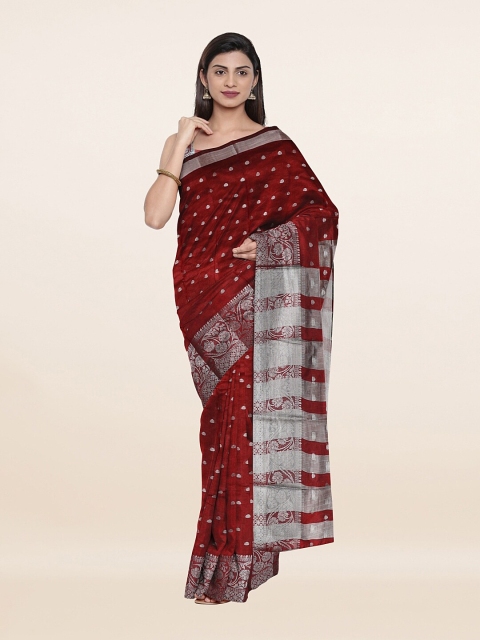 

Pothys Maroon & Silver-Toned Floral Zari Saree