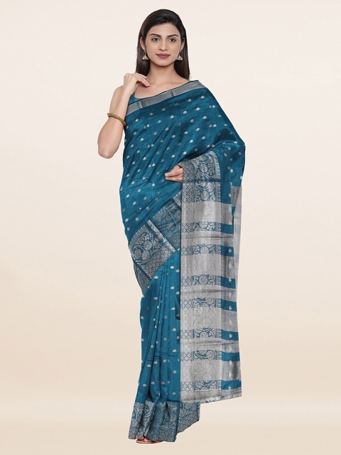 

Pothys Blue & Silver-Toned Ethnic Motifs Zari Saree
