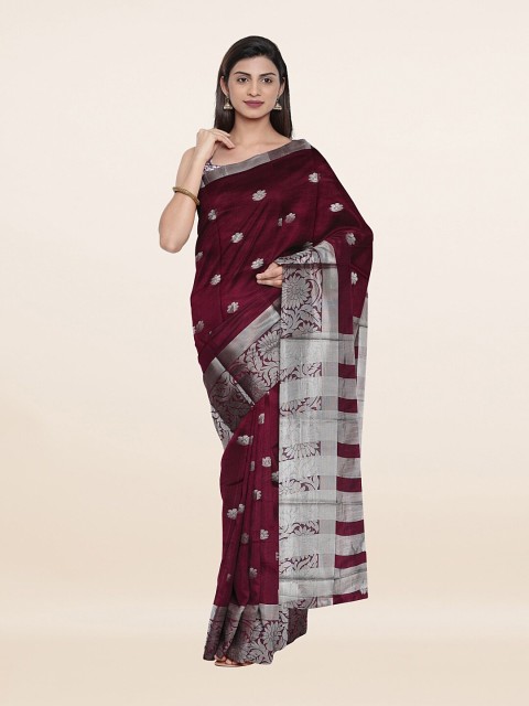 

Pothys Purple & Silver-Toned Woven Design Cotton Blend Zari Saree