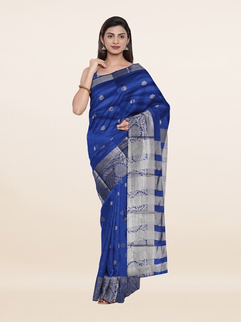 

Pothys Blue & Silver-Toned Woven Design Cotton Blend Zari Saree