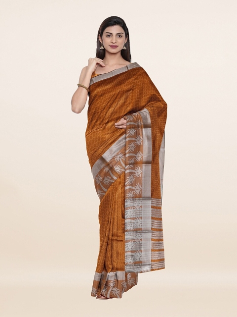 

Pothys Khaki & Silver-Toned Woven Design Zari Saree
