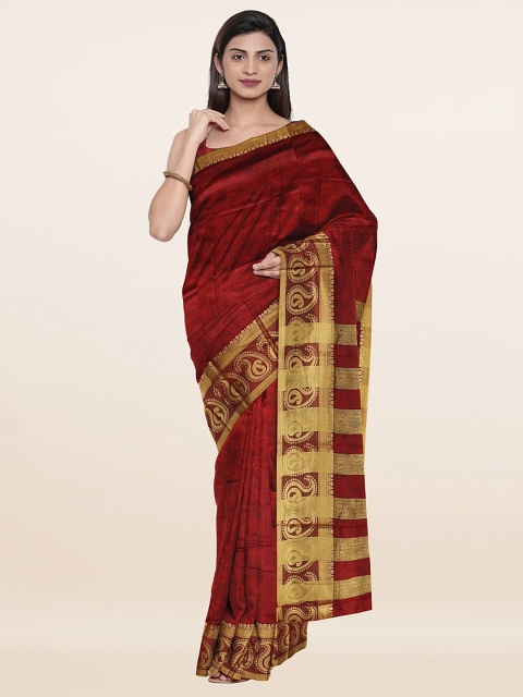 

Pothys Maroon & Gold-Toned Woven Design Zari Saree
