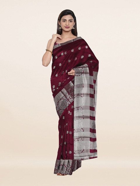 

Pothys Purple & Silver-Toned Woven Design Zari Saree