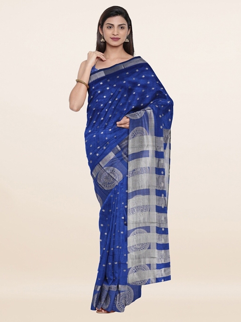 

Pothys Blue & Silver-Toned Paisley Zari Saree