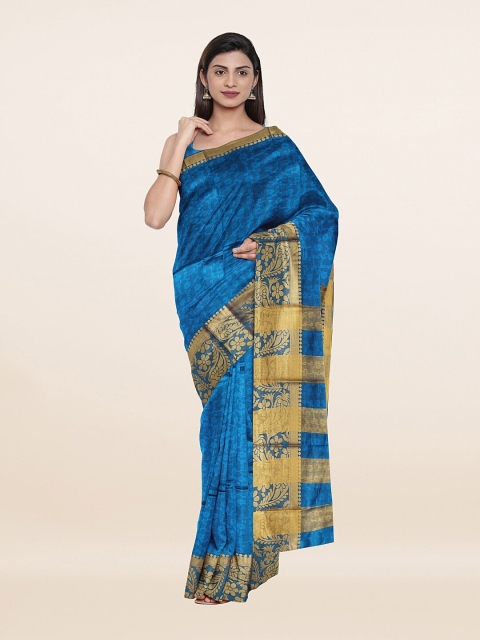 

Pothys Women Blue & Gold-Toned Floral Zari Woven Design Saree