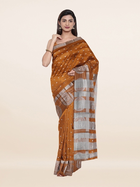 

Pothys Khaki & Silver-Toned Woven Design Zari Saree