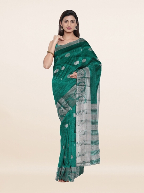 

Pothys Green & Silver-Toned Floral Zari Saree