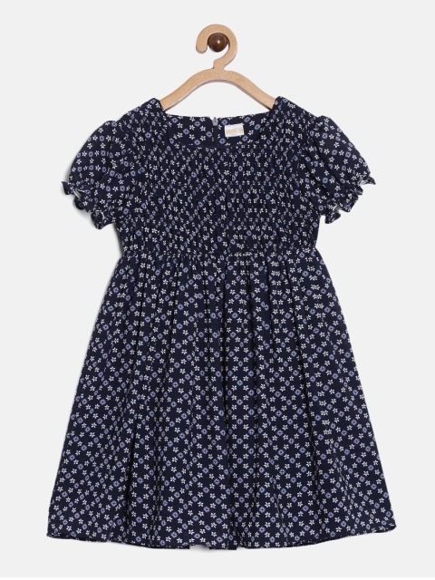 

Aomi Girls Navy Blue Georgette Dress