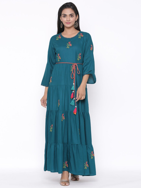 

fabGLOBAL Green Floral Ethnic Maxi Dress