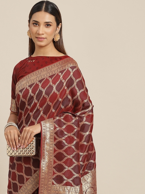 

RAJGRANTH Maroon & Red Zari Silk Blend Banarasi Saree