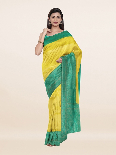 

Pothys Yellow & Green Ethnic Motifs Stones Art Silk Saree