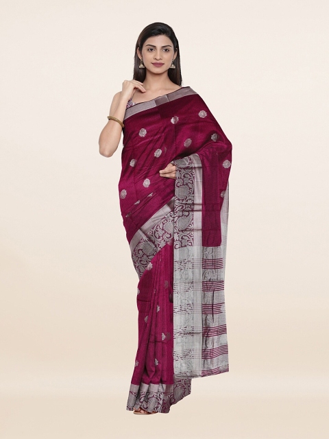 

Pothys Magenta & Silver-Toned Woven Design Zari Saree